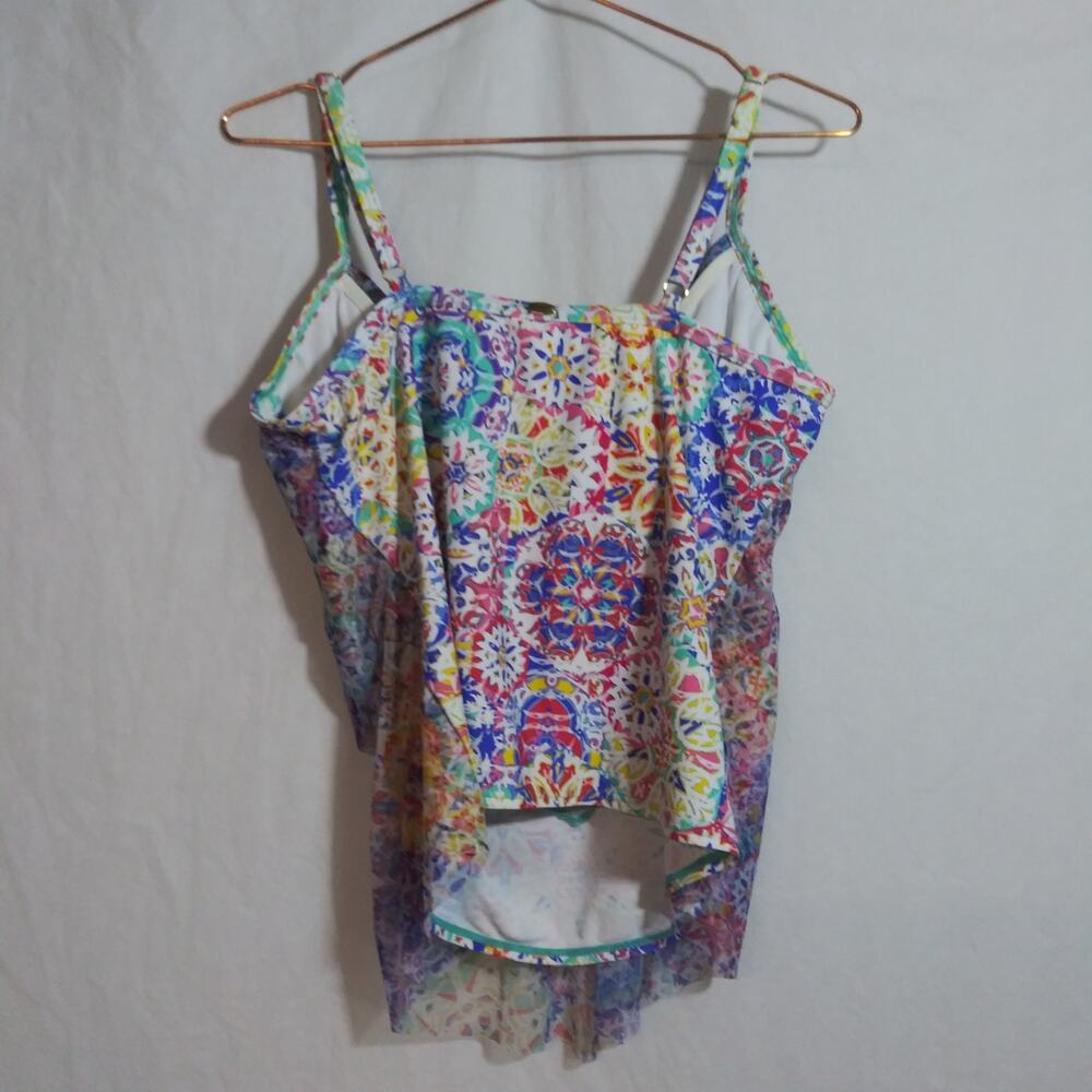 Sunsets Multicolor Tiered Ruffle Tankini Top Swim Size 36 DD - Picture 5 of 7